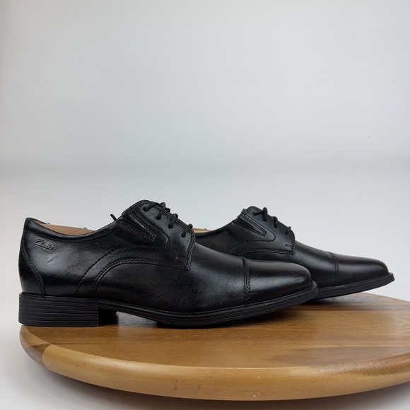 New Mens Clarks Dresslite Cap Toe Black Leather Oxford Fromal Dress Shoe Size 9 - Picture 1 of 8